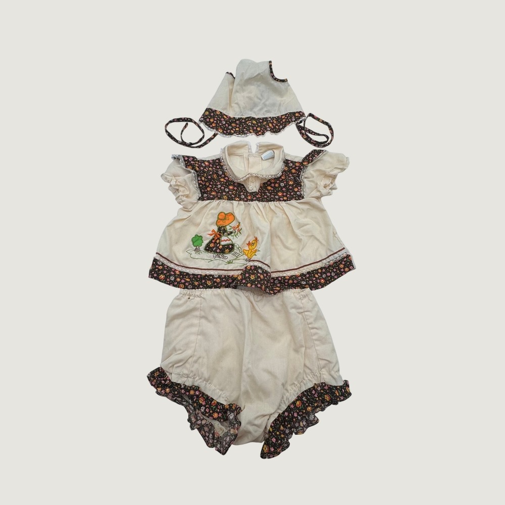 Cradle Togs Baby Girls Floral 3 Piece Top Bloomers Bonnet Set Approx US 12–18M